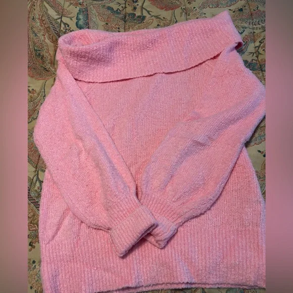 Lilly Pulitzer Barrymore Sweater Off The Shoulder Cowl Neck Boucle Pink Size L - Picture 3 of 6